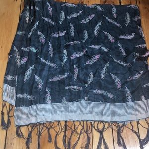 100% silk scarf with feather detail